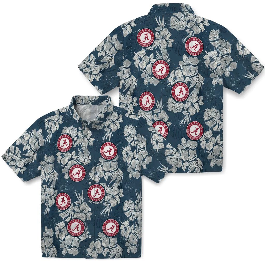 Alabama Crimson Tide Hawaiian Shirt - Hibiscus Flowers alabama crimson tide hibiscus flowers navy blue hawaiian shirts high quality