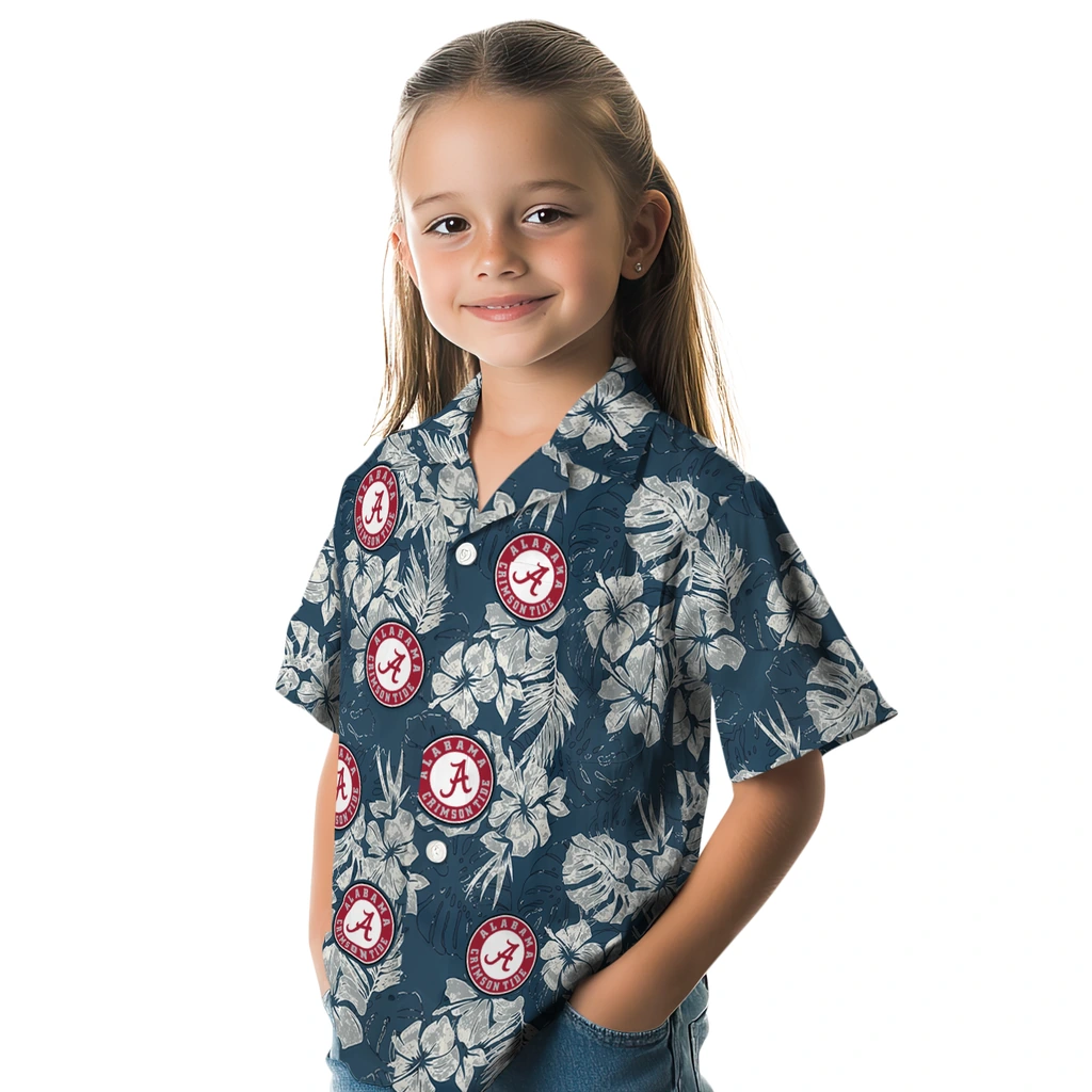 Alabama Crimson Tide Hawaiian Shirt - Hibiscus Flowers alabama crimson tide hibiscus flowers navy blue hawaiian shirts premium grade