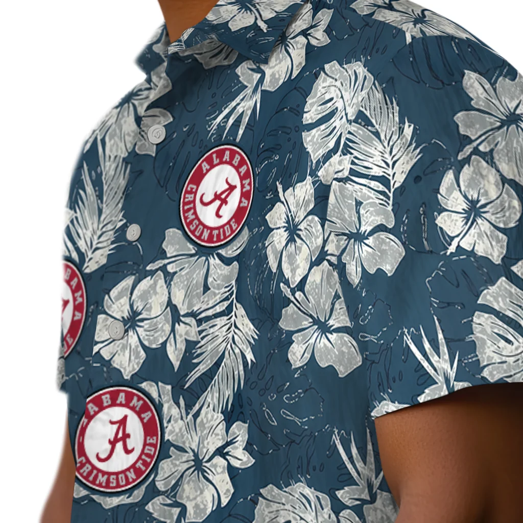 Alabama Crimson Tide Hawaiian Shirt - Hibiscus Flowers alabama crimson tide hibiscus flowers navy blue hawaiian shirts trendy