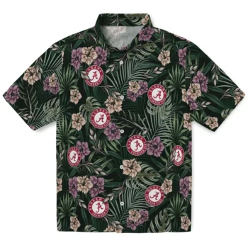 alabama crimson tide hibiscus leaves pattern green hawaiian shirts best selling