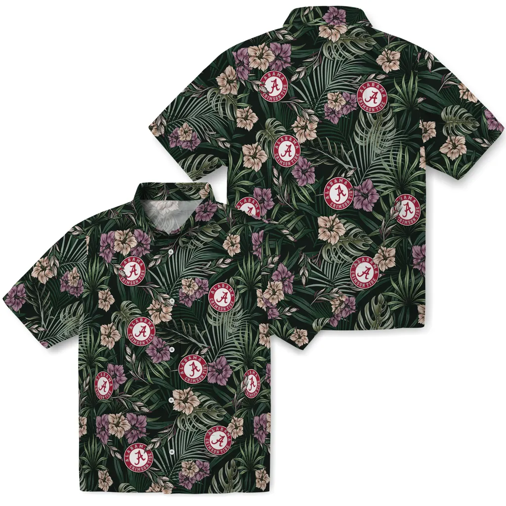 Alabama Crimson Tide Hawaiian Shirt - Hibiscus Leaves Pattern alabama crimson tide hibiscus leaves pattern green hawaiian shirts high quality