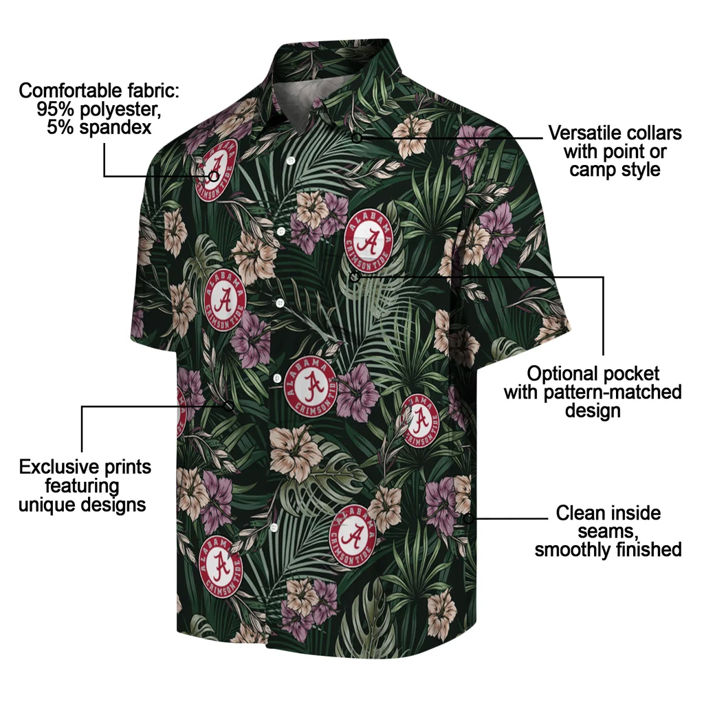 Alabama Crimson Tide Hawaiian Shirt - Hibiscus Leaves Pattern alabama crimson tide hibiscus leaves pattern green hawaiian shirts new arrival