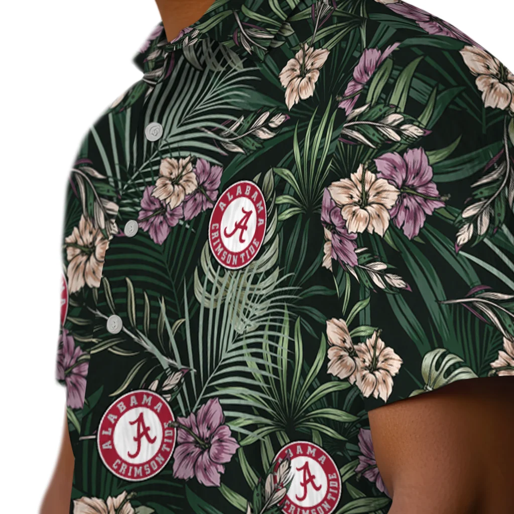 Alabama Crimson Tide Hawaiian Shirt - Hibiscus Leaves Pattern alabama crimson tide hibiscus leaves pattern green hawaiian shirts trendy