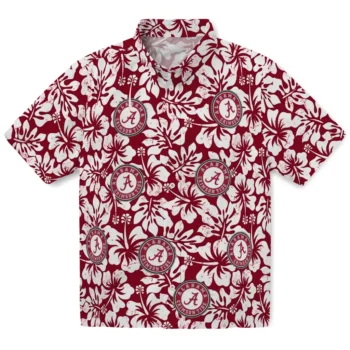 alabama crimson tide hibiscus motif crimson white hawaiian shirts best selling