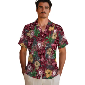 alabama crimson tide tiki jungle crimson hawaiian shirts fashion forward