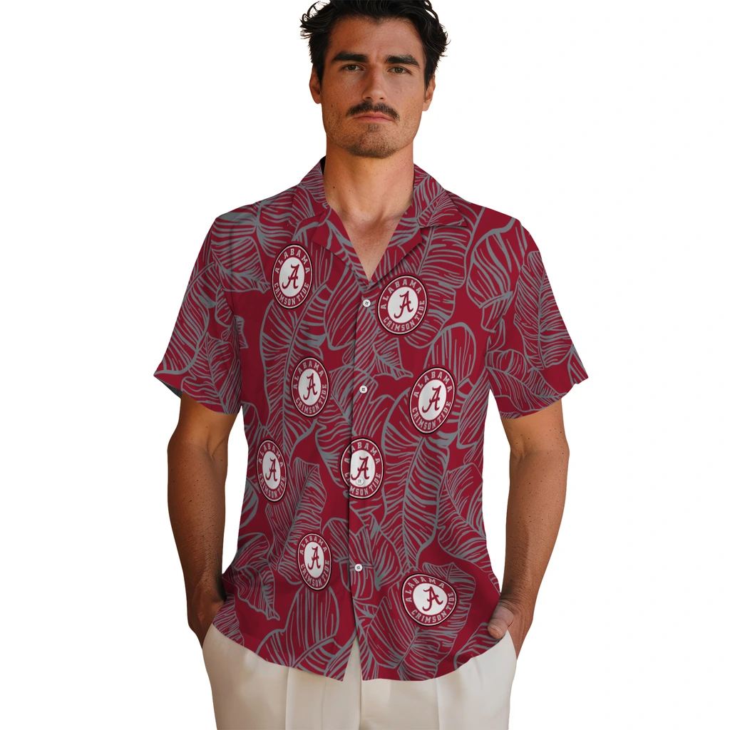 Alabama Crimson Tide Hawaiian Shirt - Leaf Outline alabama crimson tide leaf outline crimson hawaiian shirts fashion forward