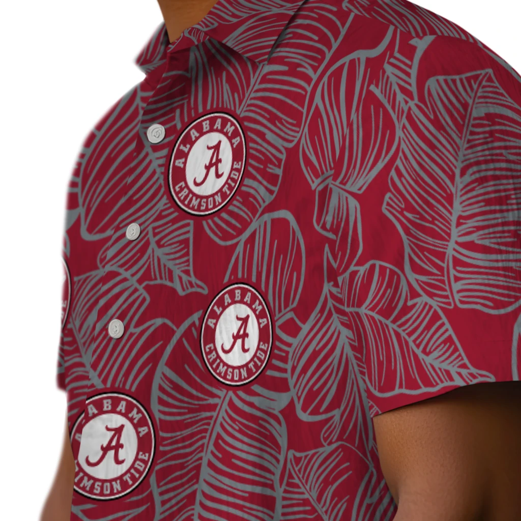 Alabama Crimson Tide Hawaiian Shirt - Leaf Outline alabama crimson tide leaf outline crimson hawaiian shirts trendy