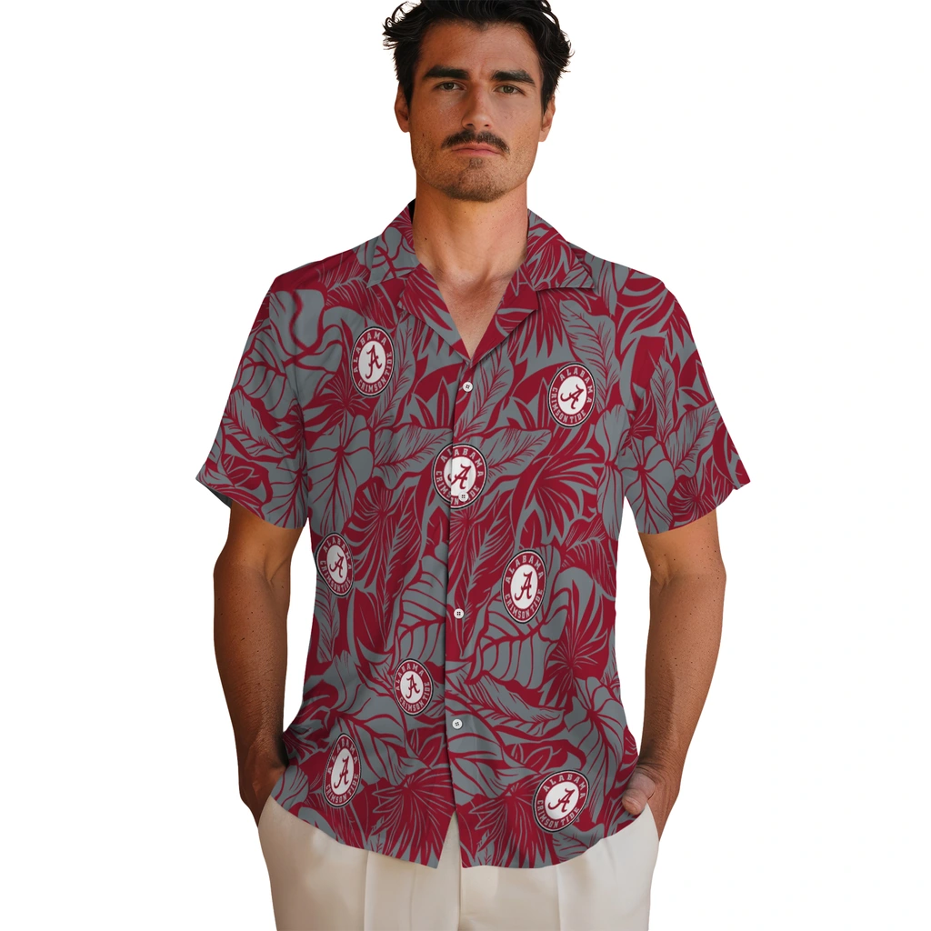 Alabama Crimson Tide Hawaiian Shirt - Monstera Layer alabama crimson tide monstera layer crimson hawaiian shirts fashion forward
