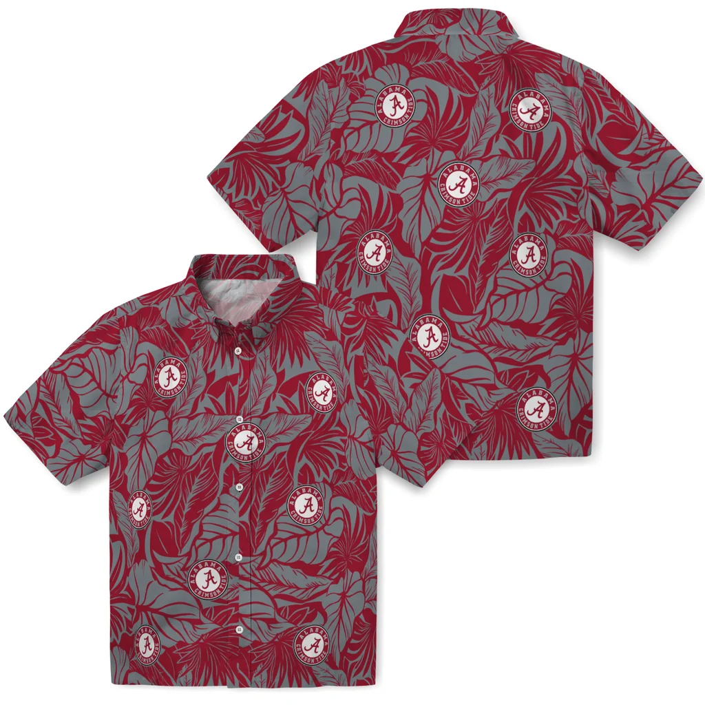 Alabama Crimson Tide Hawaiian Shirt - Monstera Layer alabama crimson tide monstera layer crimson hawaiian shirts high quality
