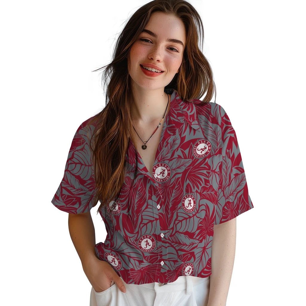 Alabama Crimson Tide Hawaiian Shirt - Monstera Layer alabama crimson tide monstera layer crimson hawaiian shirts latest model
