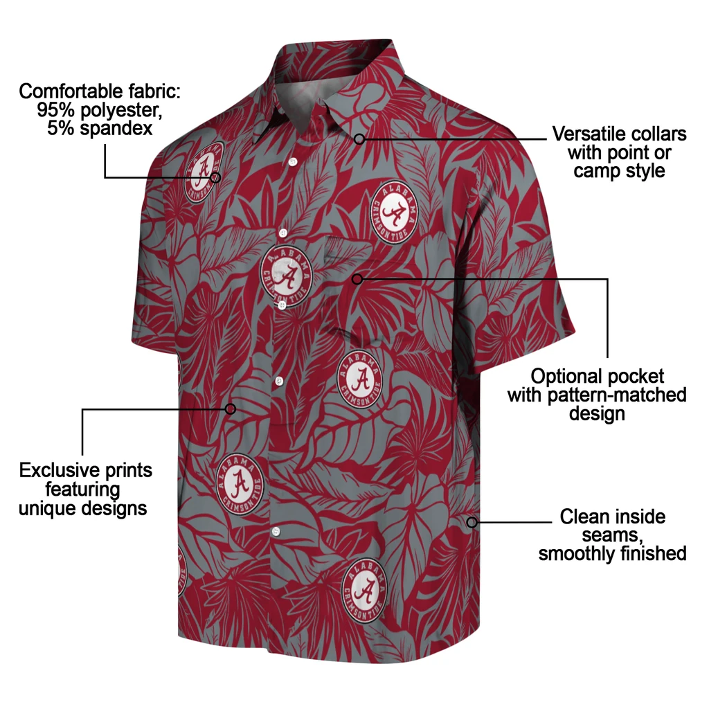Alabama Crimson Tide Hawaiian Shirt - Monstera Layer alabama crimson tide monstera layer crimson hawaiian shirts new arrival