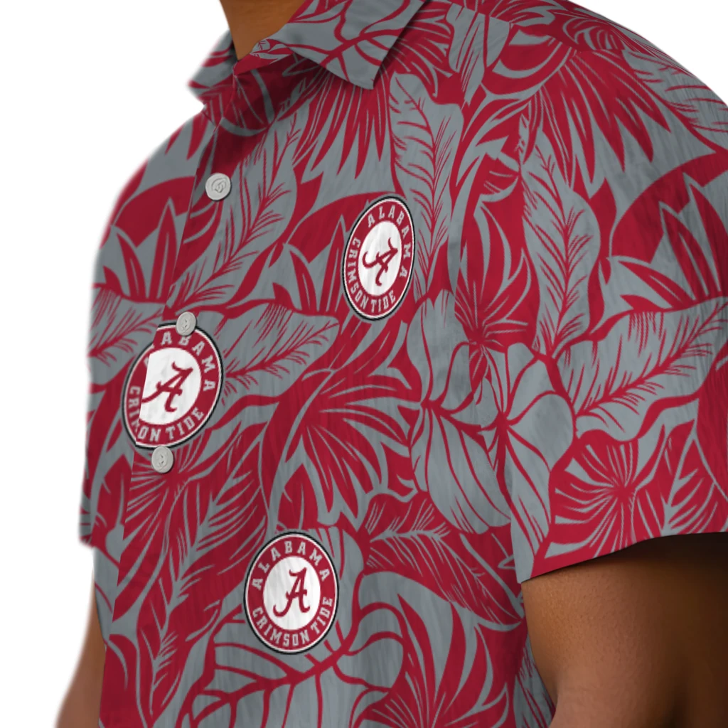 Alabama Crimson Tide Hawaiian Shirt - Monstera Layer alabama crimson tide monstera layer crimson hawaiian shirts trendy