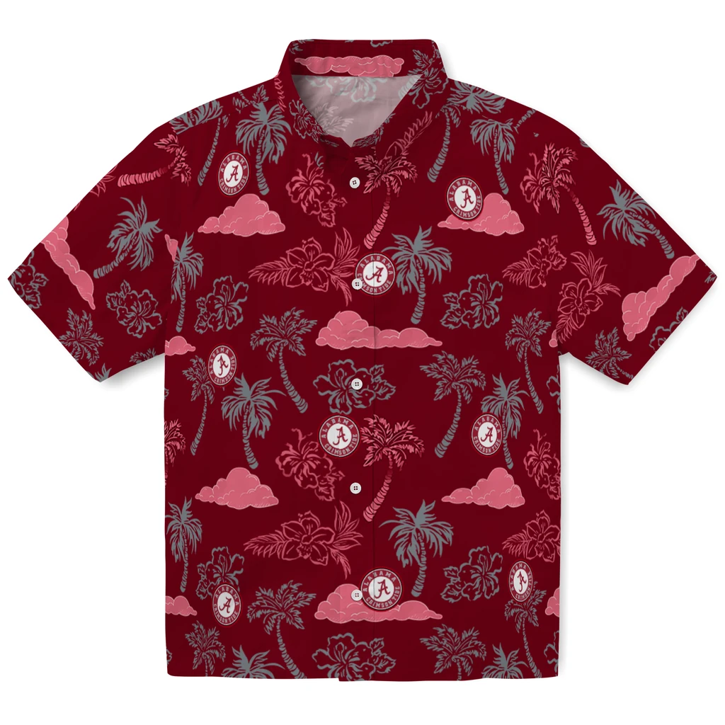 Alabama Crimson Tide Hawaiian Shirt - Palm And Clouds alabama crimson tide palm and clouds crimson hawaiian shirts best selling