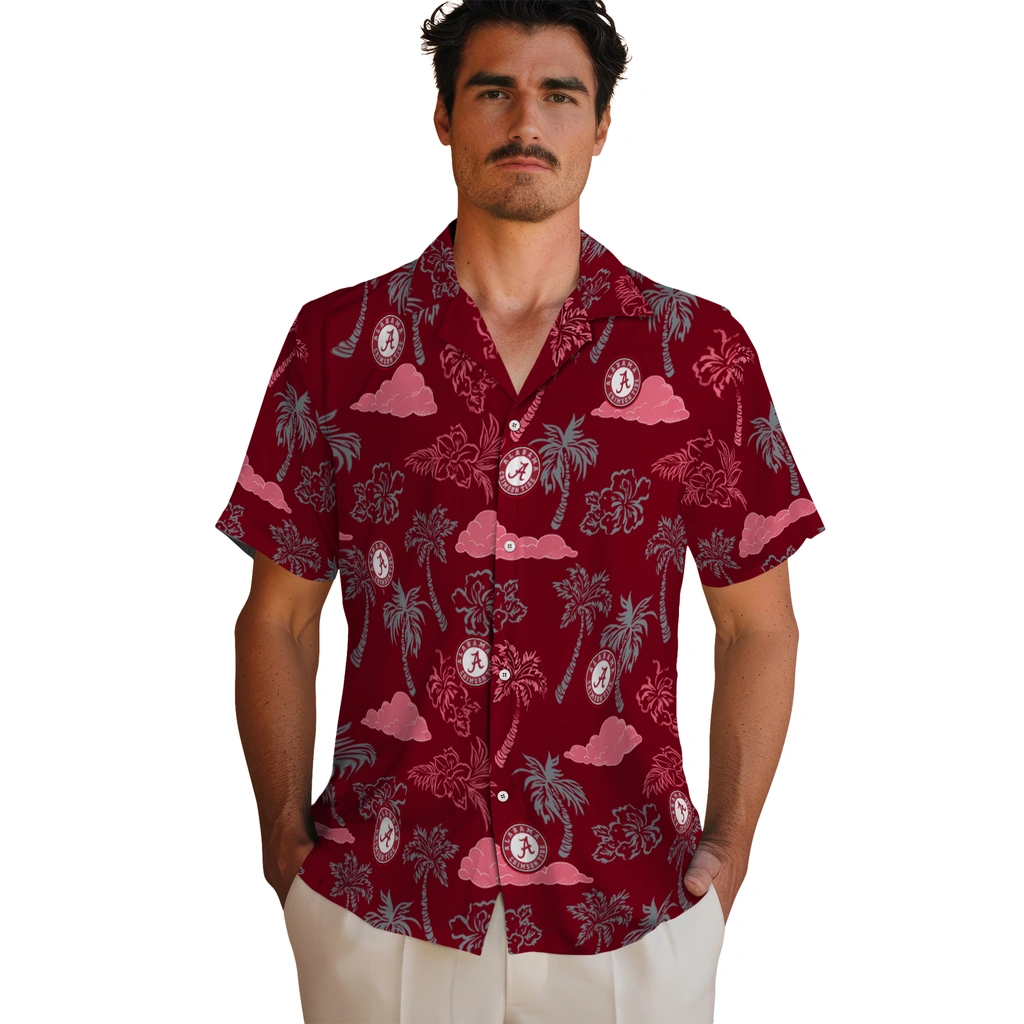 Alabama Crimson Tide Hawaiian Shirt - Palm And Clouds alabama crimson tide palm and clouds crimson hawaiian shirts fashion forward