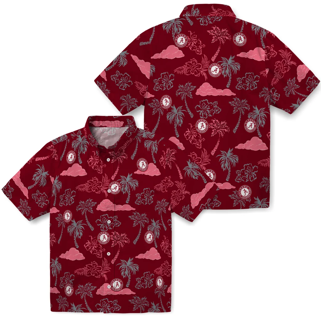 Alabama Crimson Tide Hawaiian Shirt - Palm And Clouds alabama crimson tide palm and clouds crimson hawaiian shirts high quality