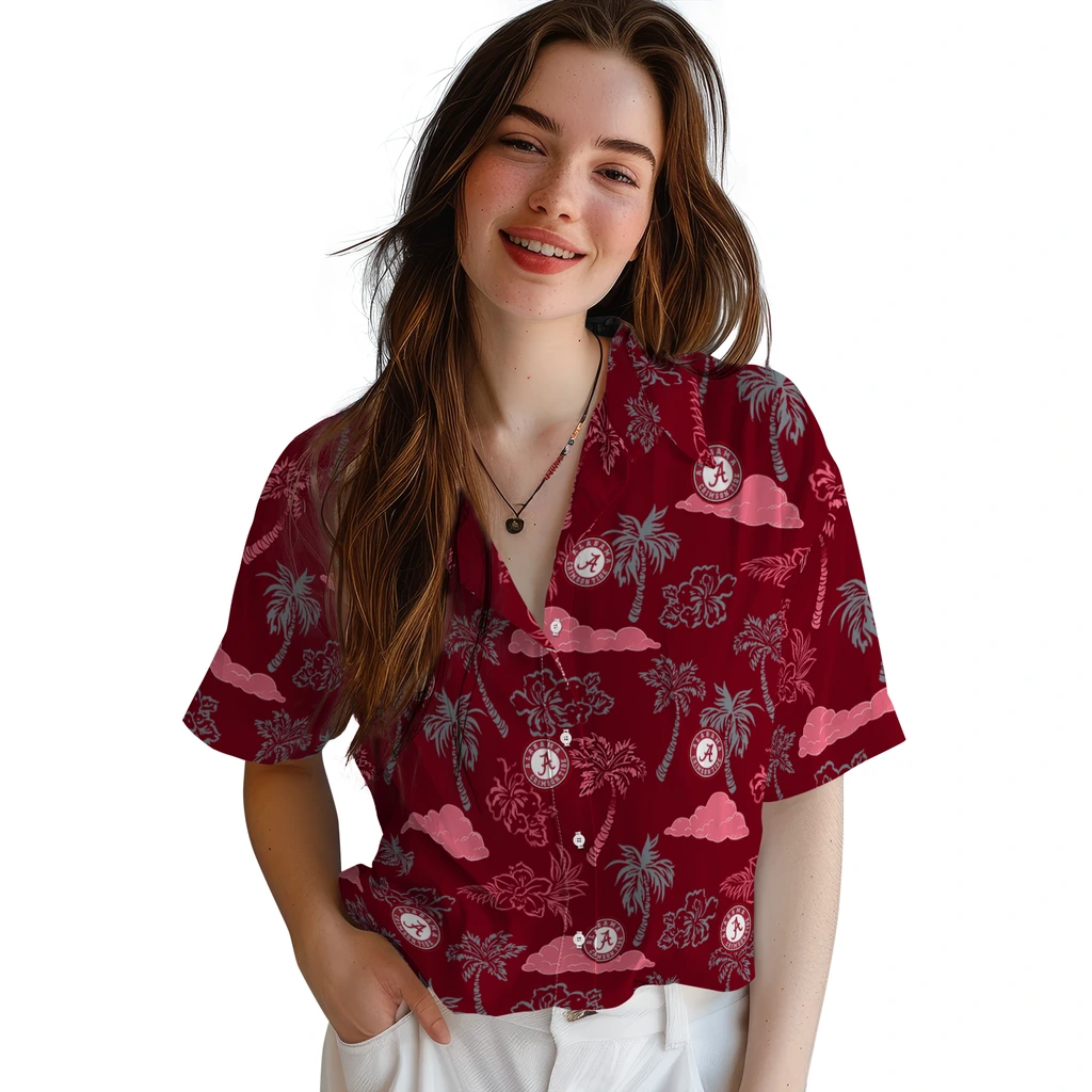 Alabama Crimson Tide Hawaiian Shirt - Palm And Clouds alabama crimson tide palm and clouds crimson hawaiian shirts latest model