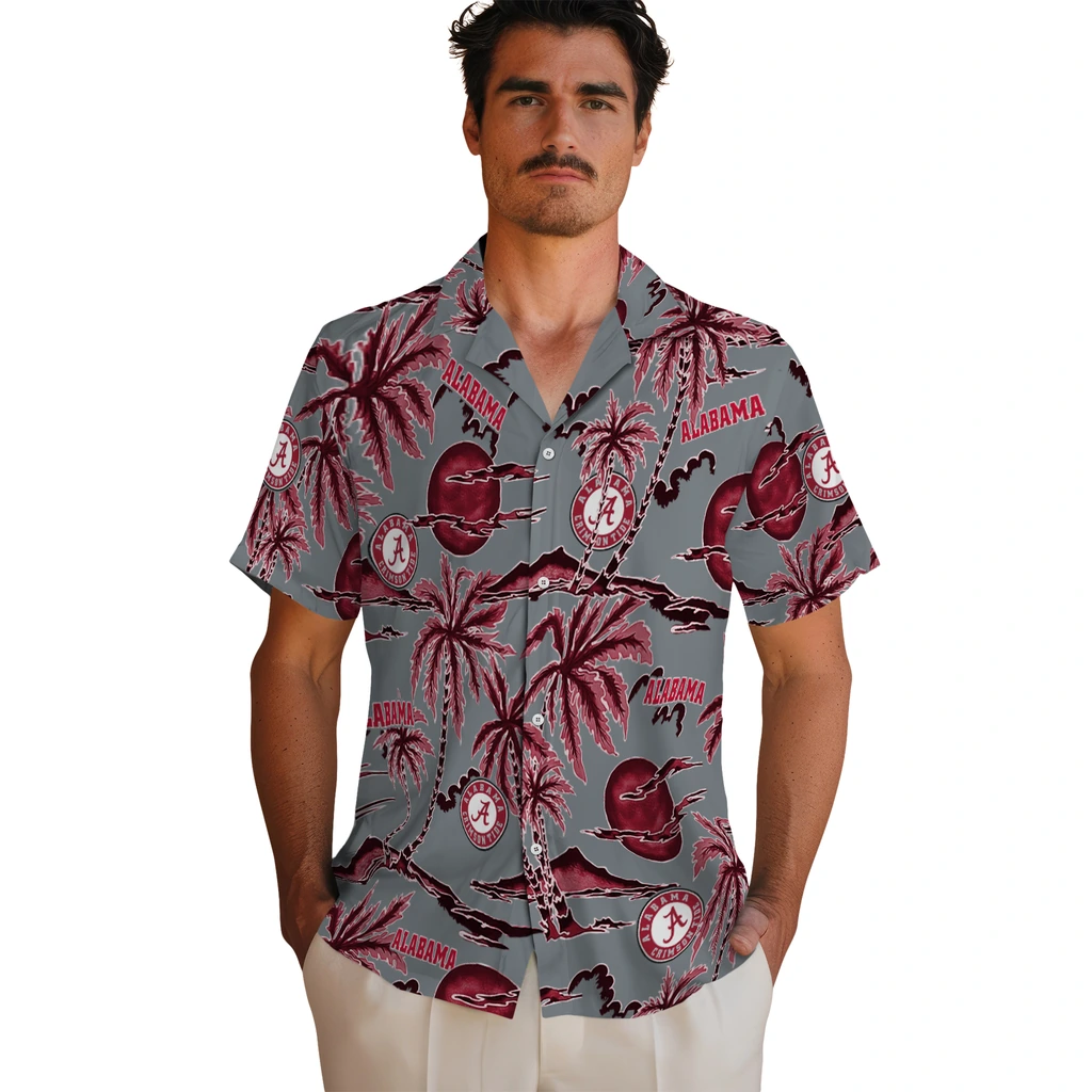 Alabama Crimson Tide Hawaiian Shirt - Palm Sunset alabama crimson tide palm sunset hawaiian shirts fashion forward