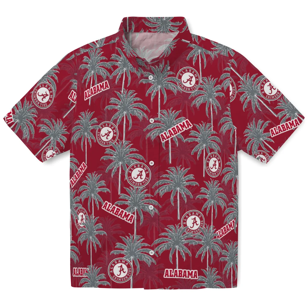 Alabama Crimson Tide Hawaiian Shirt - Palm Tree Motif alabama crimson tide palm grove crimson hawaiian shirts best selling