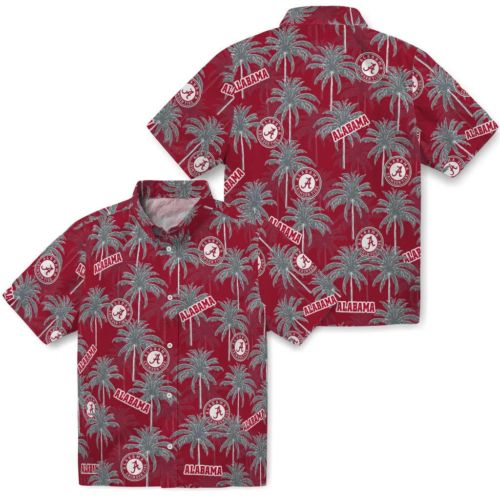 Alabama Crimson Tide Hawaiian Shirt - Palm Tree Motif alabama crimson tide palm grove crimson hawaiian shirts high quality