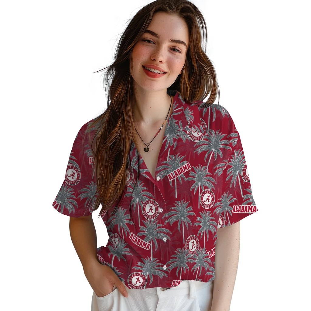 Alabama Crimson Tide Hawaiian Shirt - Palm Tree Motif alabama crimson tide palm grove crimson hawaiian shirts latest model