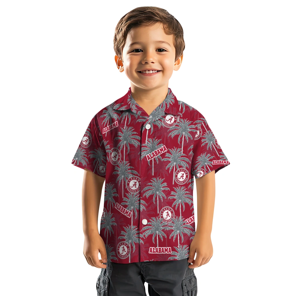 Alabama Crimson Tide Hawaiian Shirt - Palm Tree Motif alabama crimson tide palm grove crimson hawaiian shirts top rated