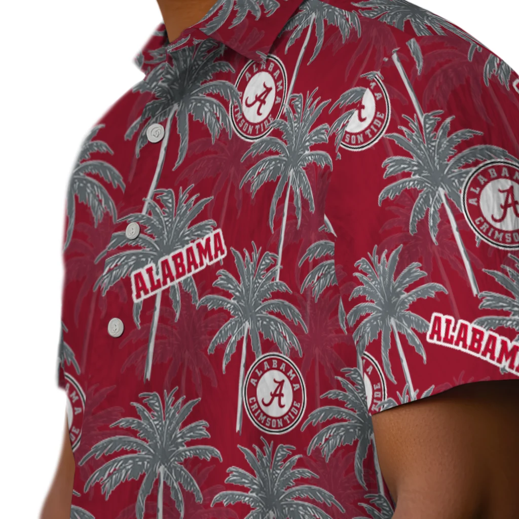 Alabama Crimson Tide Hawaiian Shirt - Palm Tree Motif alabama crimson tide palm grove crimson hawaiian shirts trendy
