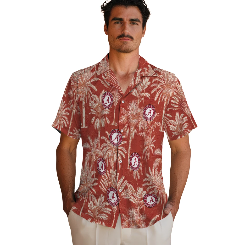 Alabama Crimson Tide Hawaiian Shirt - Vintage Palm Tree alabama crimson tide palm shadows crimson hawaiian shirts fashion forward