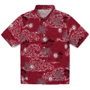 alabama crimson tide wave palm crimson hawaiian shirts best selling