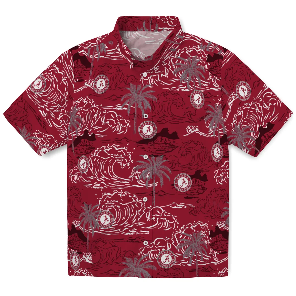 Alabama Crimson Tide Hawaiian Shirt - Wave Palm alabama crimson tide wave palm crimson hawaiian shirts best selling