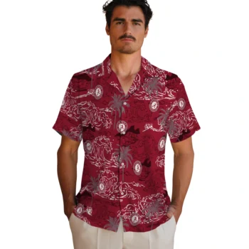alabama crimson tide wave palm crimson hawaiian shirts fashion forward
