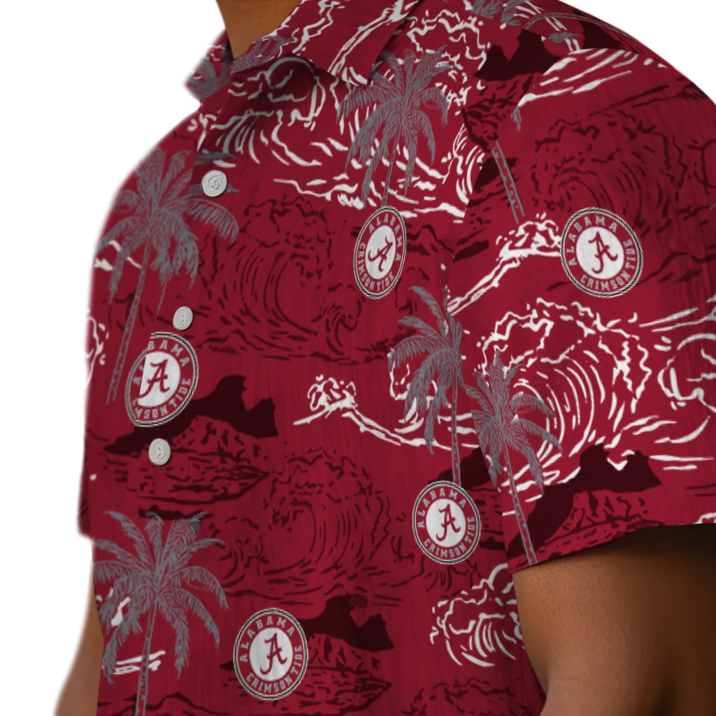 Alabama Crimson Tide Hawaiian Shirt - Wave Palm alabama crimson tide wave palm crimson hawaiian shirts trendy