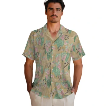 anaheim ducks anthurium overlay gold hawaiian shirts fashion forward