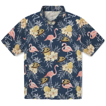 anaheim ducks flamingo hibiscus navy hawaiian shirts best selling