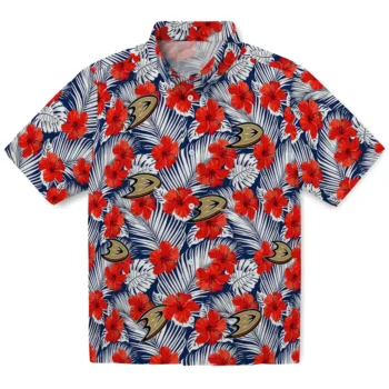 anaheim ducks hibiscus fiesta red royal blue hawaiian shirts best selling