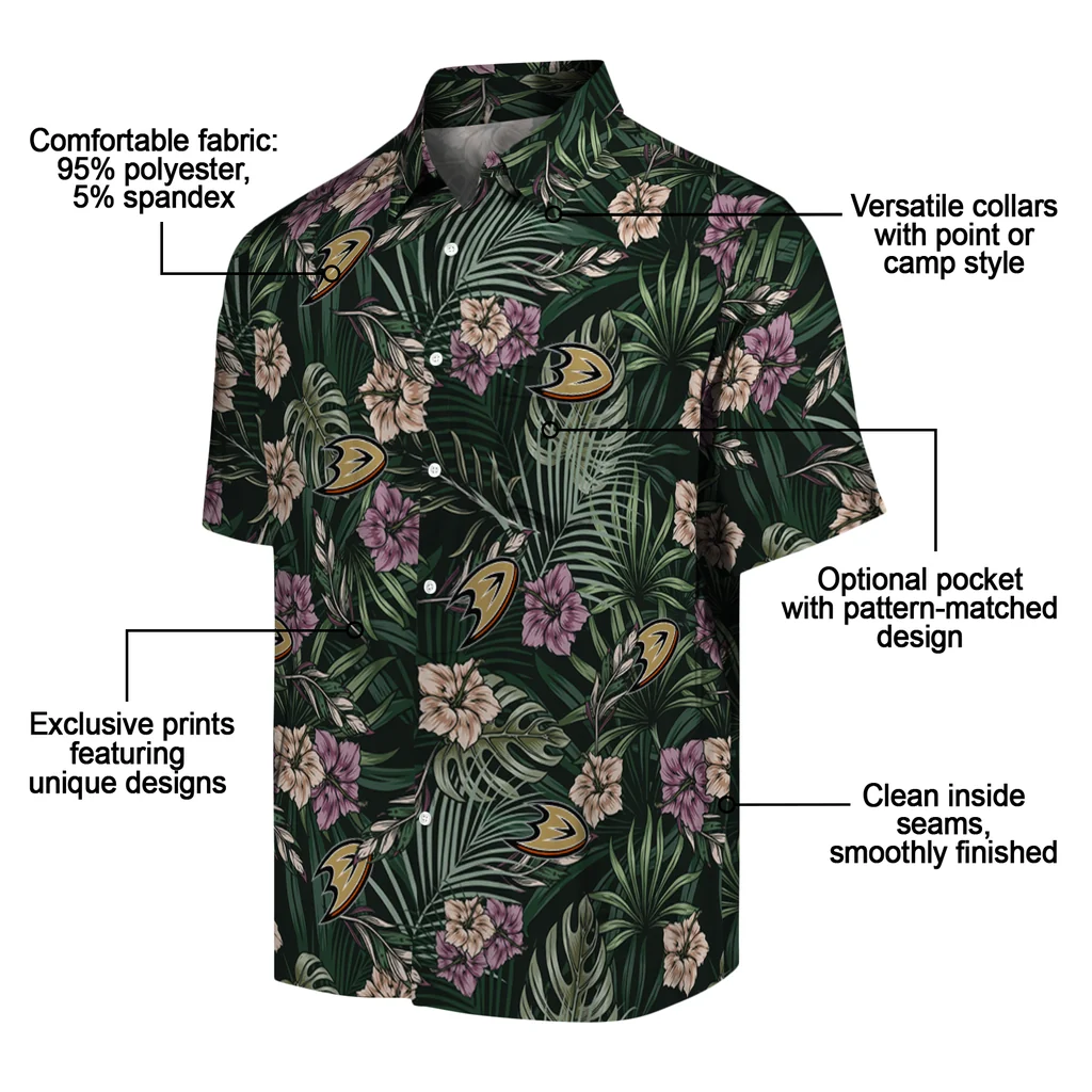 Anaheim Ducks Hawaiian Shirt - Hibiscus Leaves Pattern anaheim ducks hibiscus leaves pattern green hawaiian shirts new arrival