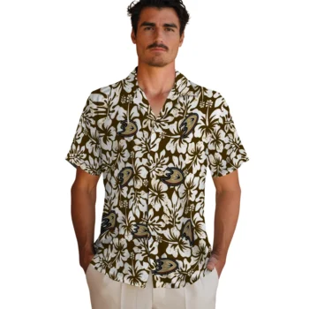 anaheim ducks hibiscus motif gold white hawaiian shirts fashion forward