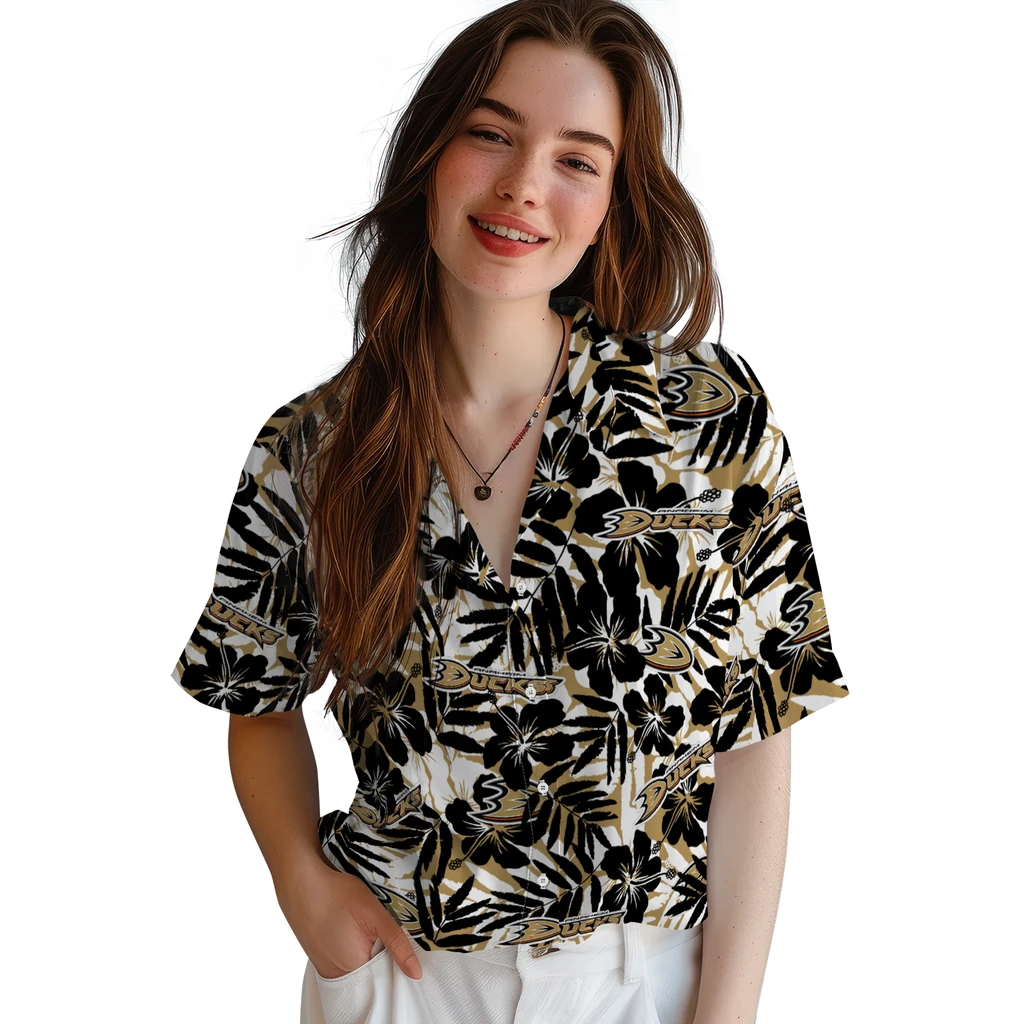 Anaheim Ducks Hawaiian Shirt - Hibiscus Overlay anaheim ducks hibiscus overlay hawaiian shirts latest model