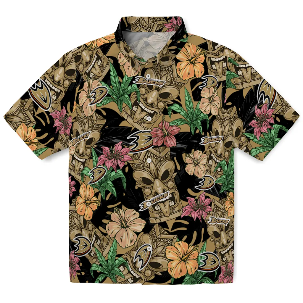 Anaheim Ducks Hawaiian Shirt - Hibiscus Tiki Jungle anaheim ducks tiki jungle gold hawaiian shirts best selling