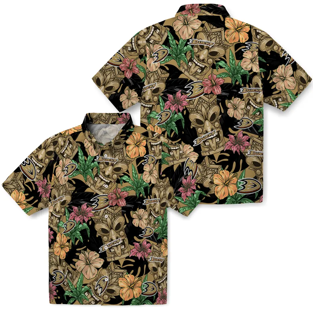 Anaheim Ducks Hawaiian Shirt - Hibiscus Tiki Jungle anaheim ducks tiki jungle gold hawaiian shirts high quality