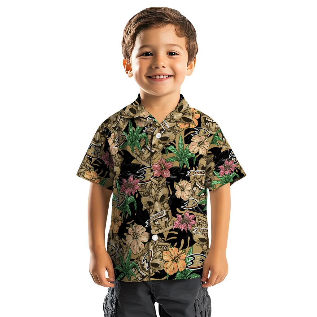 Anaheim Ducks Hawaiian Shirt - Hibiscus Tiki Jungle anaheim ducks tiki jungle gold hawaiian shirts top rated