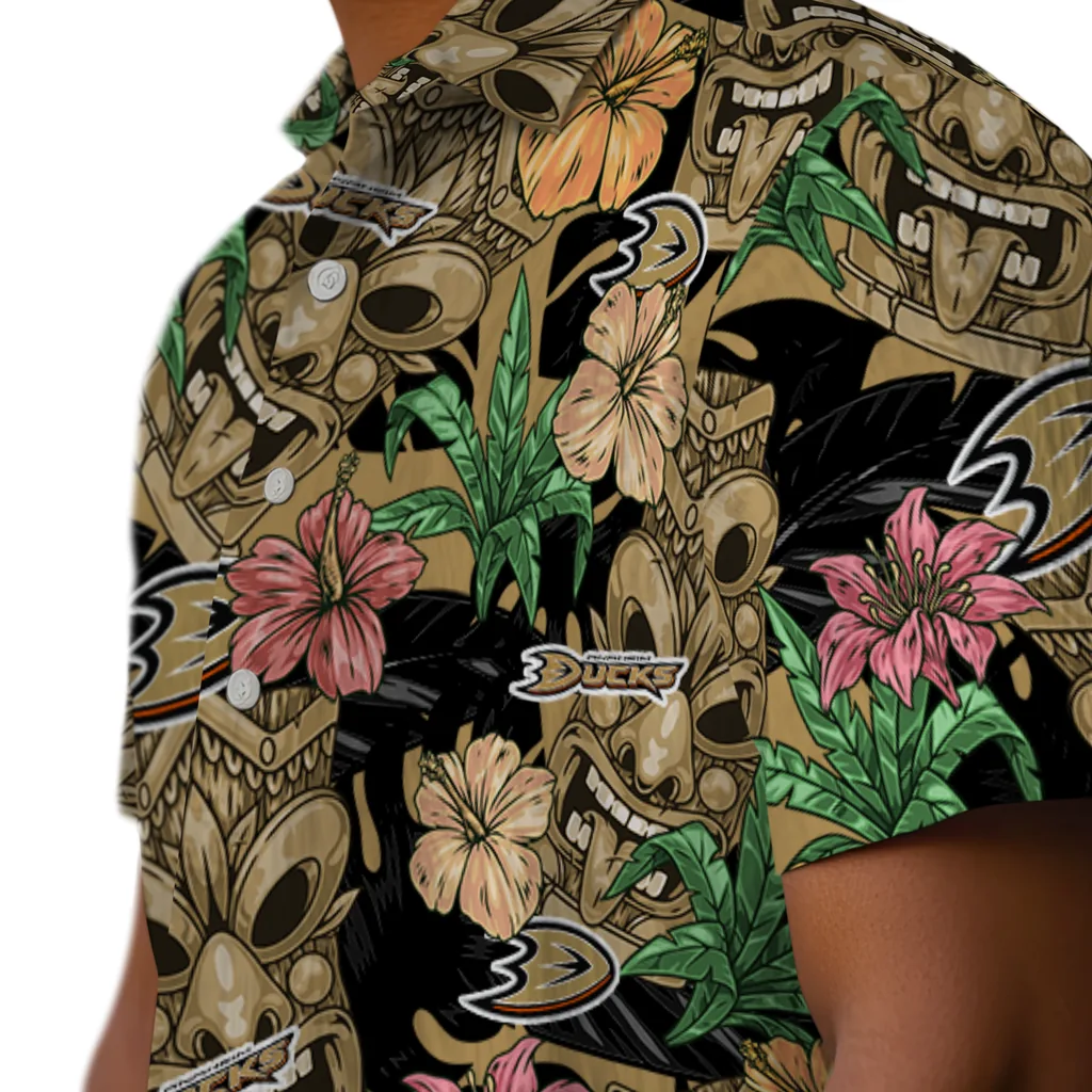 Anaheim Ducks Hawaiian Shirt - Hibiscus Tiki Jungle anaheim ducks tiki jungle gold hawaiian shirts trendy