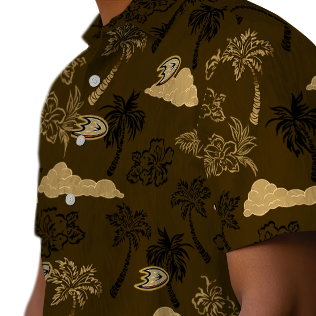 Anaheim Ducks Hawaiian Shirt - Palm And Clouds anaheim ducks palm and clouds gold hawaiian shirts trendy