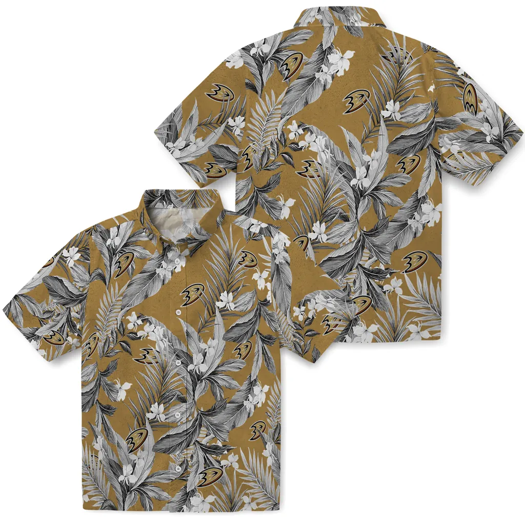 Anaheim Ducks Hawaiian Shirt - Palm Leaves anaheim ducks palm leaves gold hawaiian shirts high quality