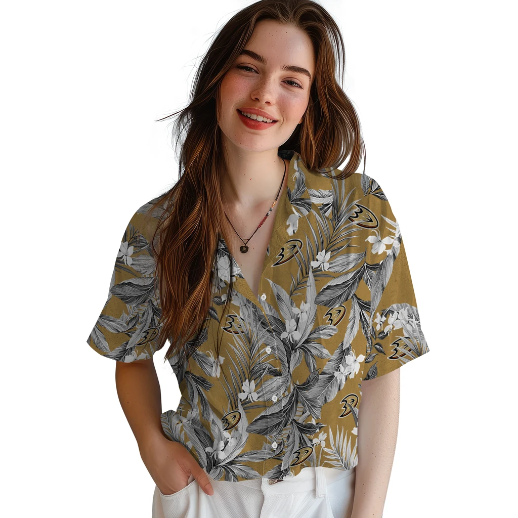 Anaheim Ducks Hawaiian Shirt - Palm Leaves anaheim ducks palm leaves gold hawaiian shirts latest model
