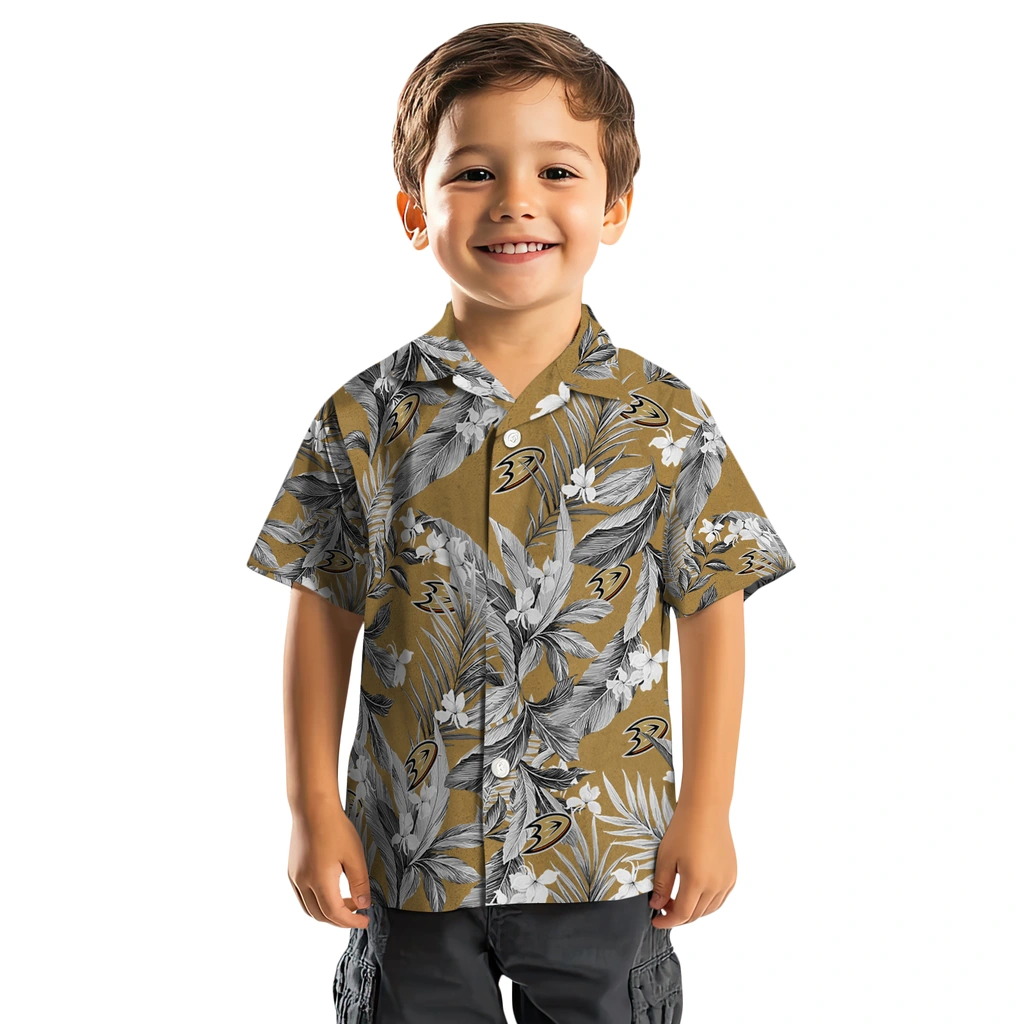 Anaheim Ducks Hawaiian Shirt - Palm Leaves anaheim ducks palm leaves gold hawaiian shirts top rated