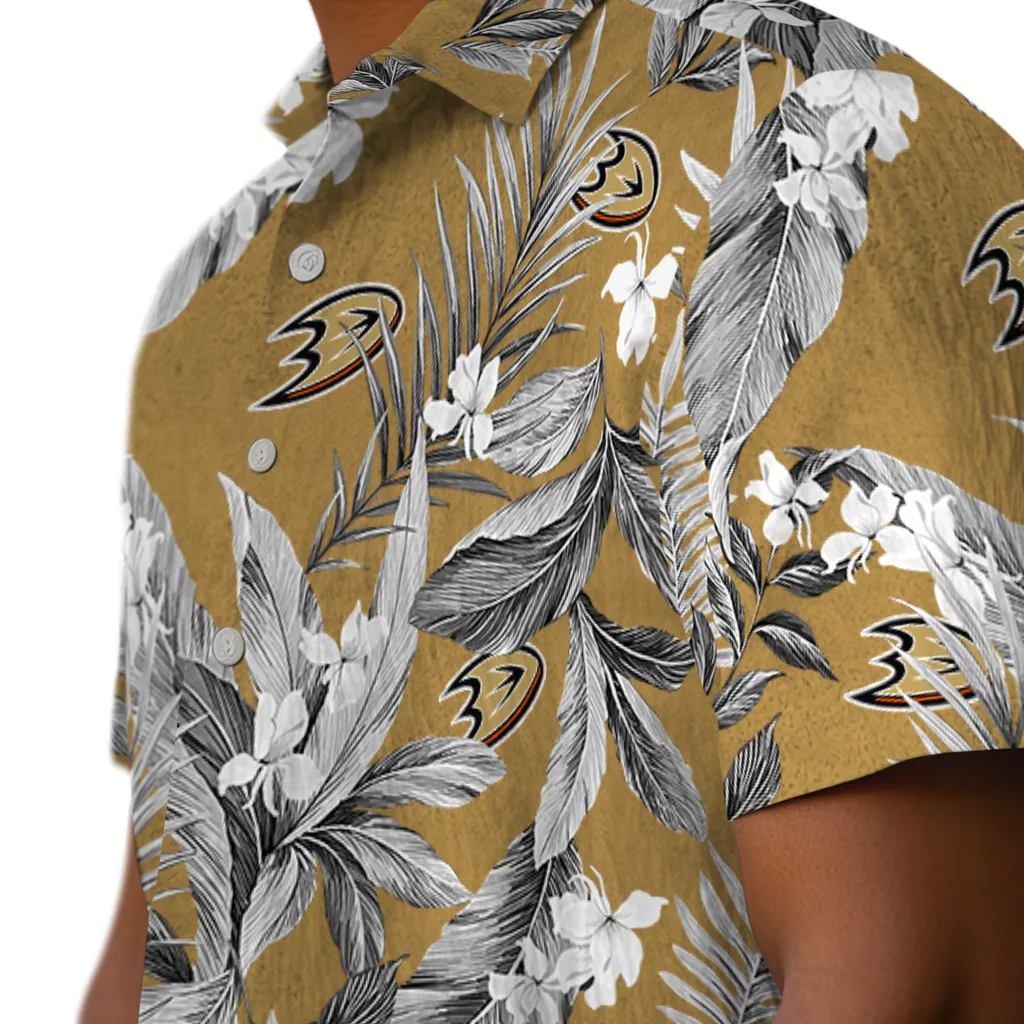 Anaheim Ducks Hawaiian Shirt - Palm Leaves anaheim ducks palm leaves gold hawaiian shirts trendy