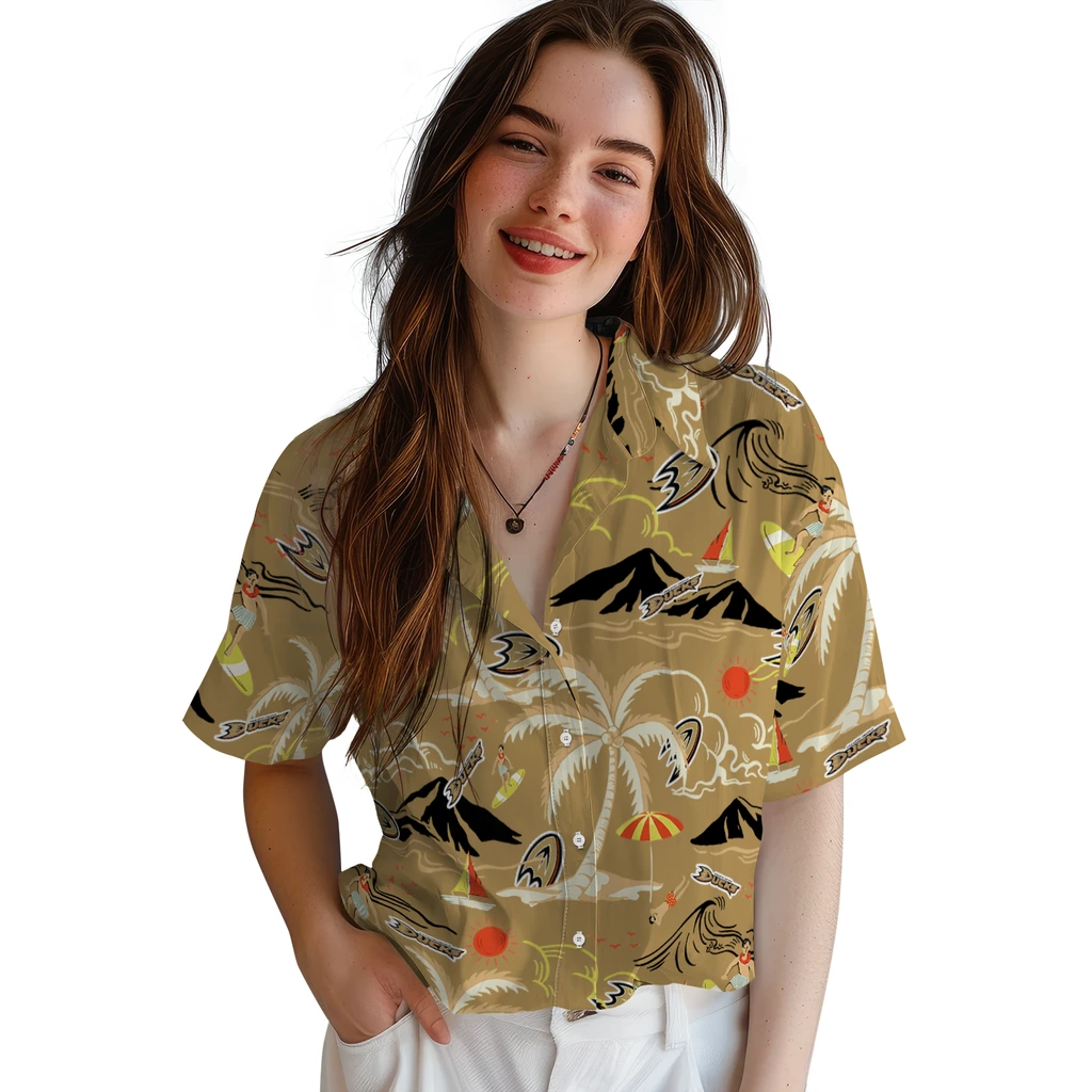 Anaheim Ducks Hawaiian Shirt - Palm Tree Island anaheim ducks palm tree island gold hawaiian shirts latest model
