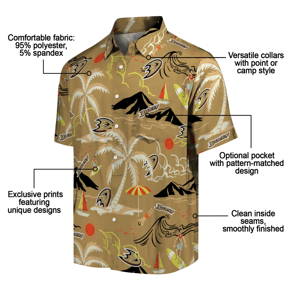 Anaheim Ducks Hawaiian Shirt - Palm Tree Island anaheim ducks palm tree island gold hawaiian shirts new arrival