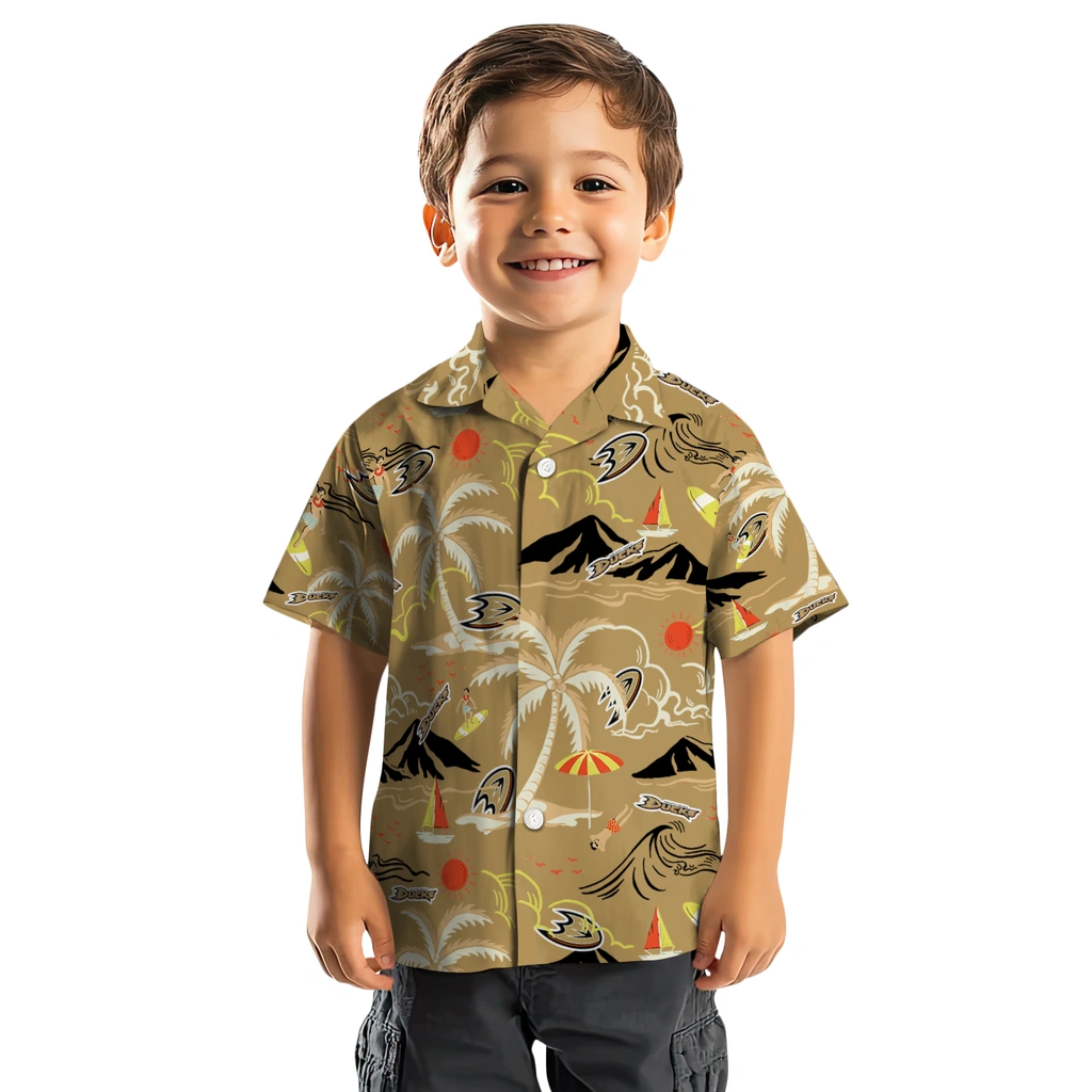 Anaheim Ducks Hawaiian Shirt - Palm Tree Island anaheim ducks palm tree island gold hawaiian shirts top rated