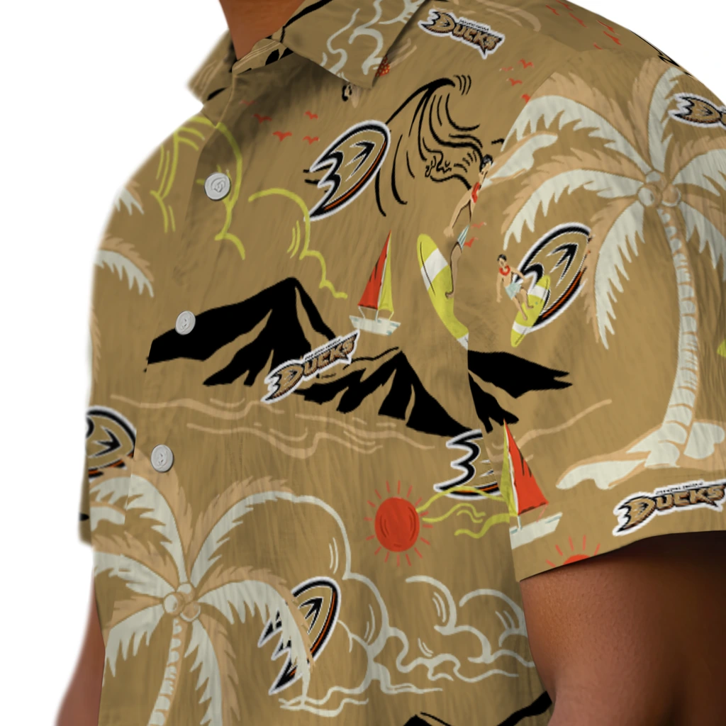 Anaheim Ducks Hawaiian Shirt - Palm Tree Island anaheim ducks palm tree island gold hawaiian shirts trendy